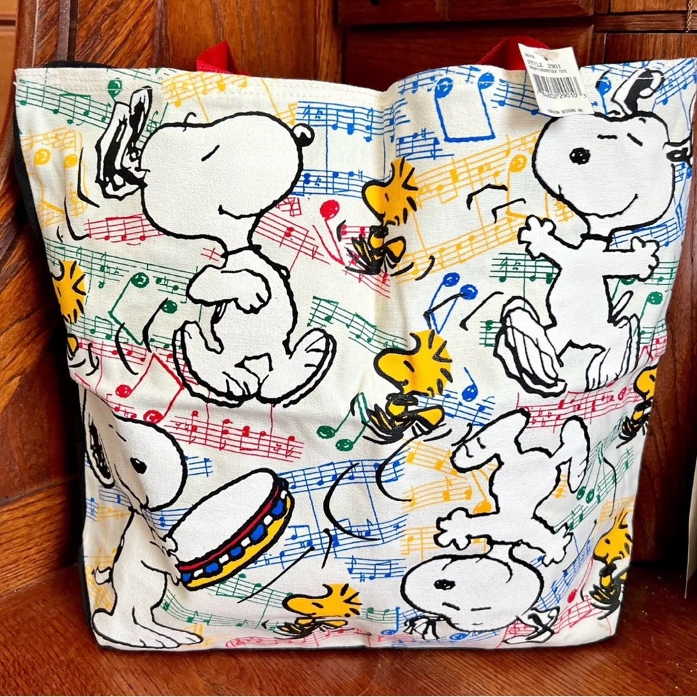 NWT 90s Peanuts DANCING Music Snoopy & Woodstock TOTE Bag Never Used